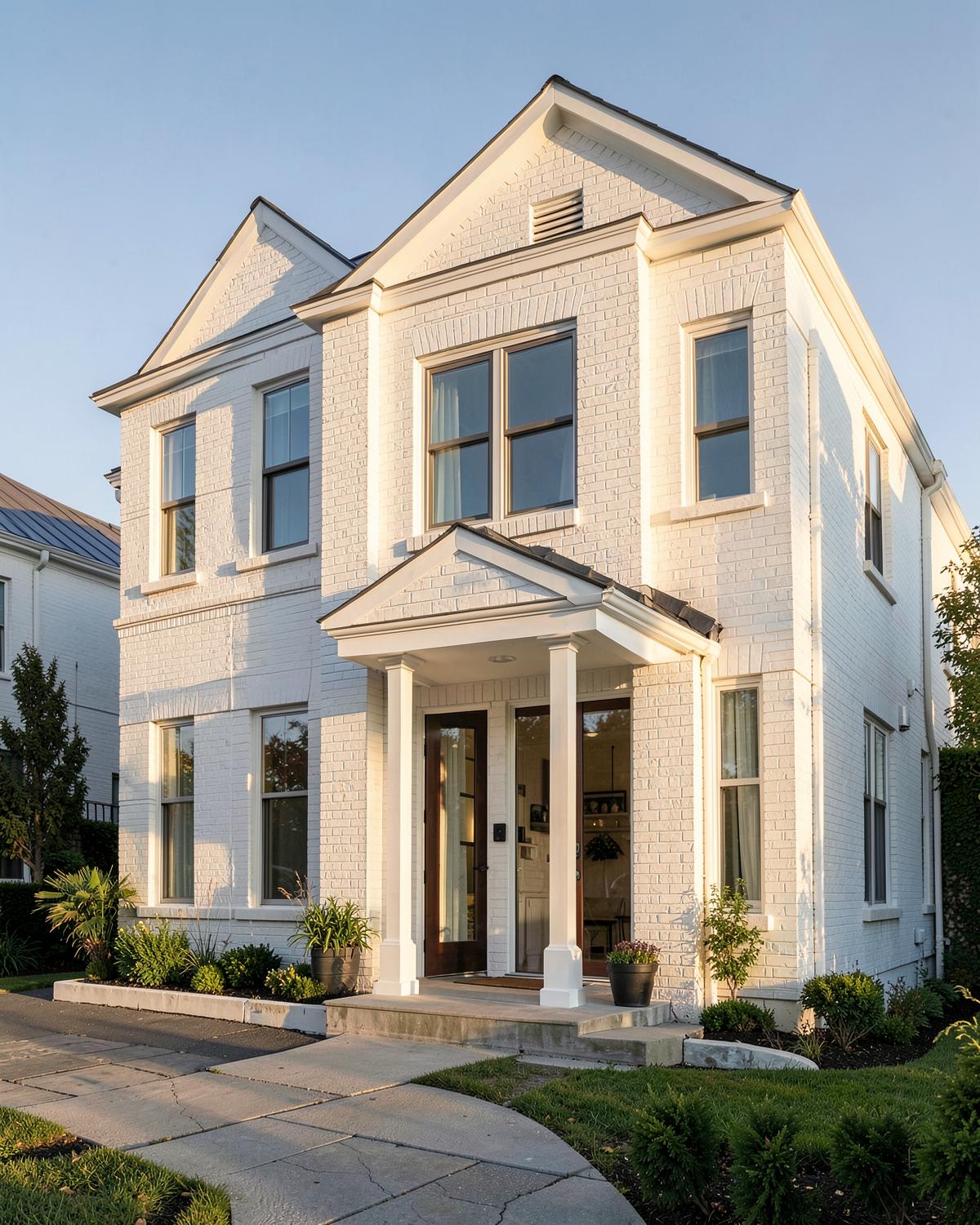Immaculate white brick facade after professional house washing