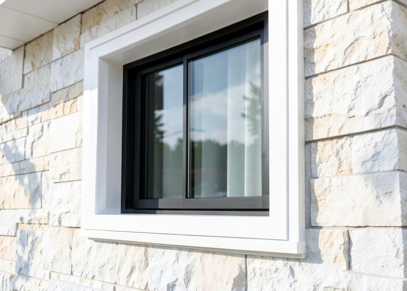 Clean window frame and stone wall exterior detail