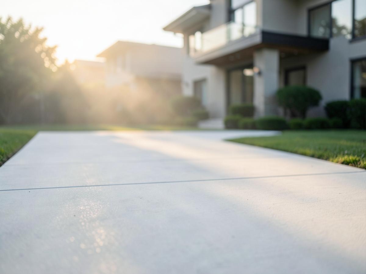 Freshly cleaned concrete driveway at a luxury residence
