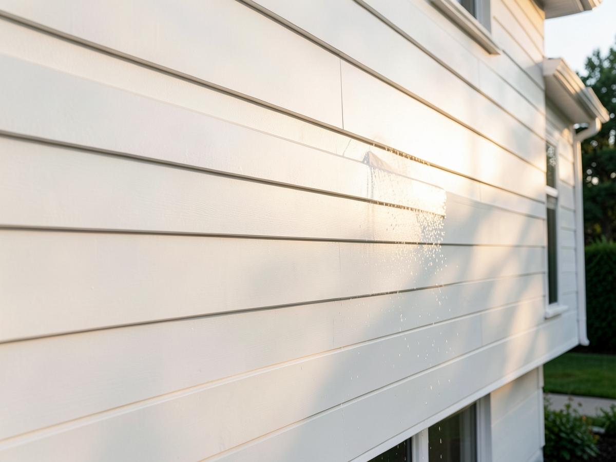 Freshly soft-washed white siding on a luxury home