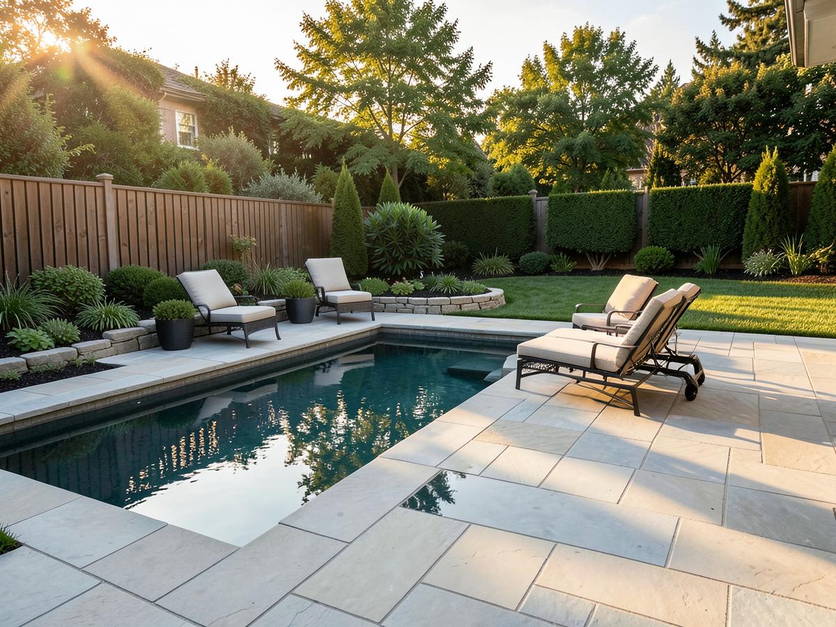 Immaculate stone patio and pool deck after cleaning